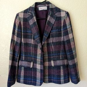 80s Vintage Plaid Wool Blazer